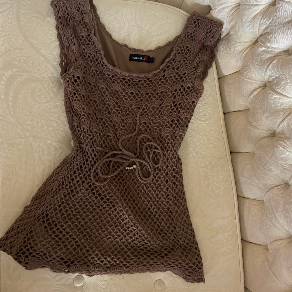 🐰Brown Crochet Sleeveless Top